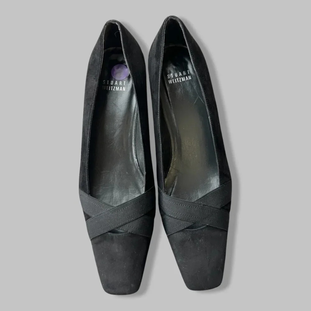 Stuart Weitzman Kitten  Heel Suede Leather Square Toe Pumps